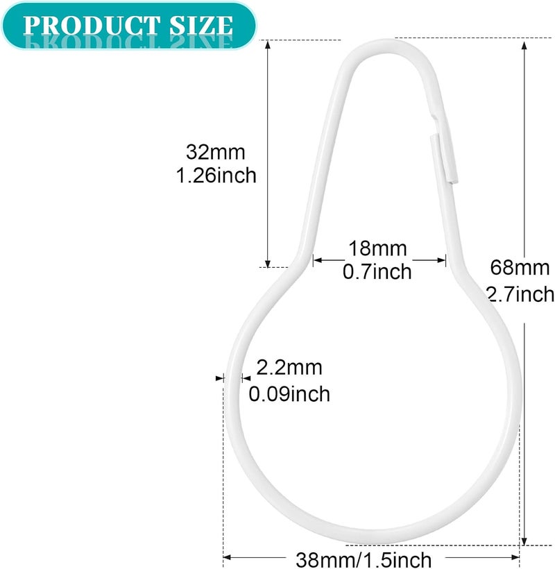 Queekay Metal Shower Curtain Hooks Hanging Clips Metal Curtain Rings Practical Reusable Shower Hangers for Bathroom Bedroom Kitchen Home Applications(White,60 Pieces) - Image 2